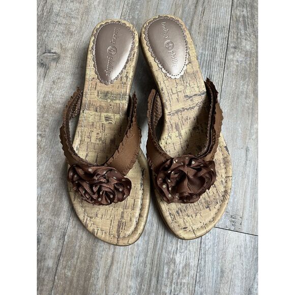 Lindsay Phillips Kitten Heel Size 8 Brown Y2K SwitchFlops Floral - Picture 2 of 12